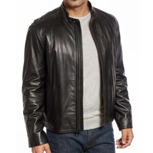Arvion Sleek Black Genuine Leather Biker Jacket Mens