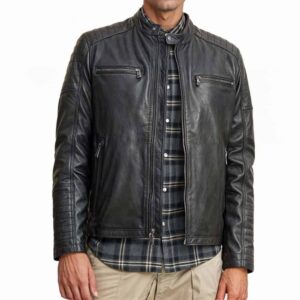 Arvion Black Biker Leather Jacket Mens