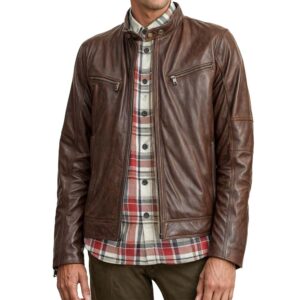 Arvion Brown Brent Leather Biker Jacket Men’s