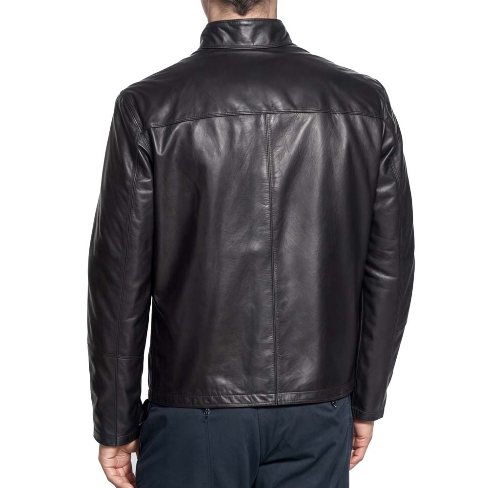 Arvion Stand Collar Black Leather Jacket Mens - Image 2