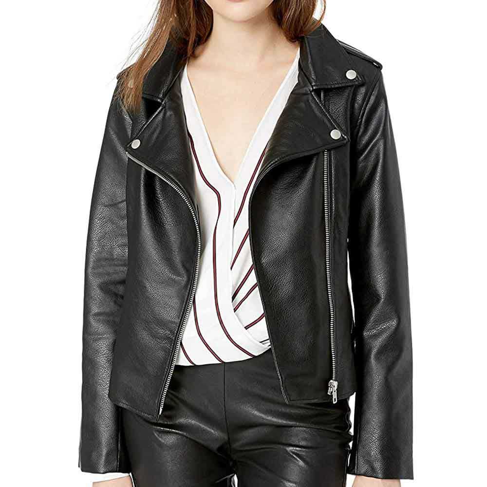 Black Leather Biker Jacket Women’s – Leather Moto Jacket - Arvion Leathers