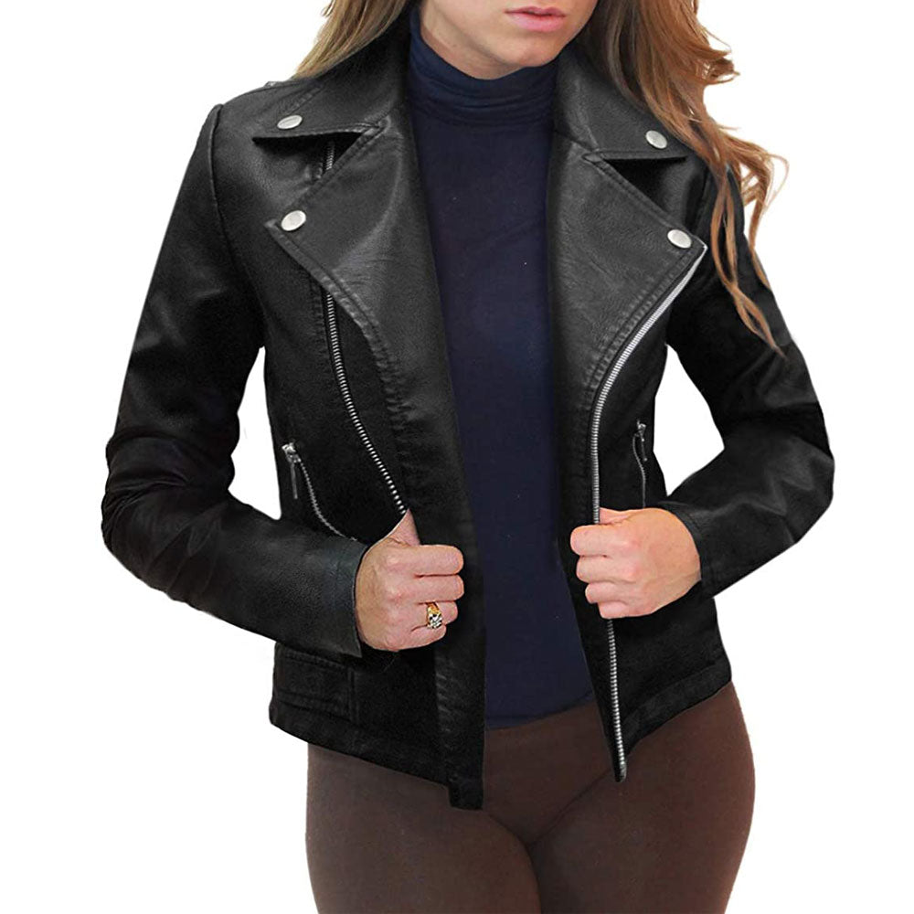 Black Leather Moto Jacket Women’s – Real Leather Jacket - Arvion Leathers