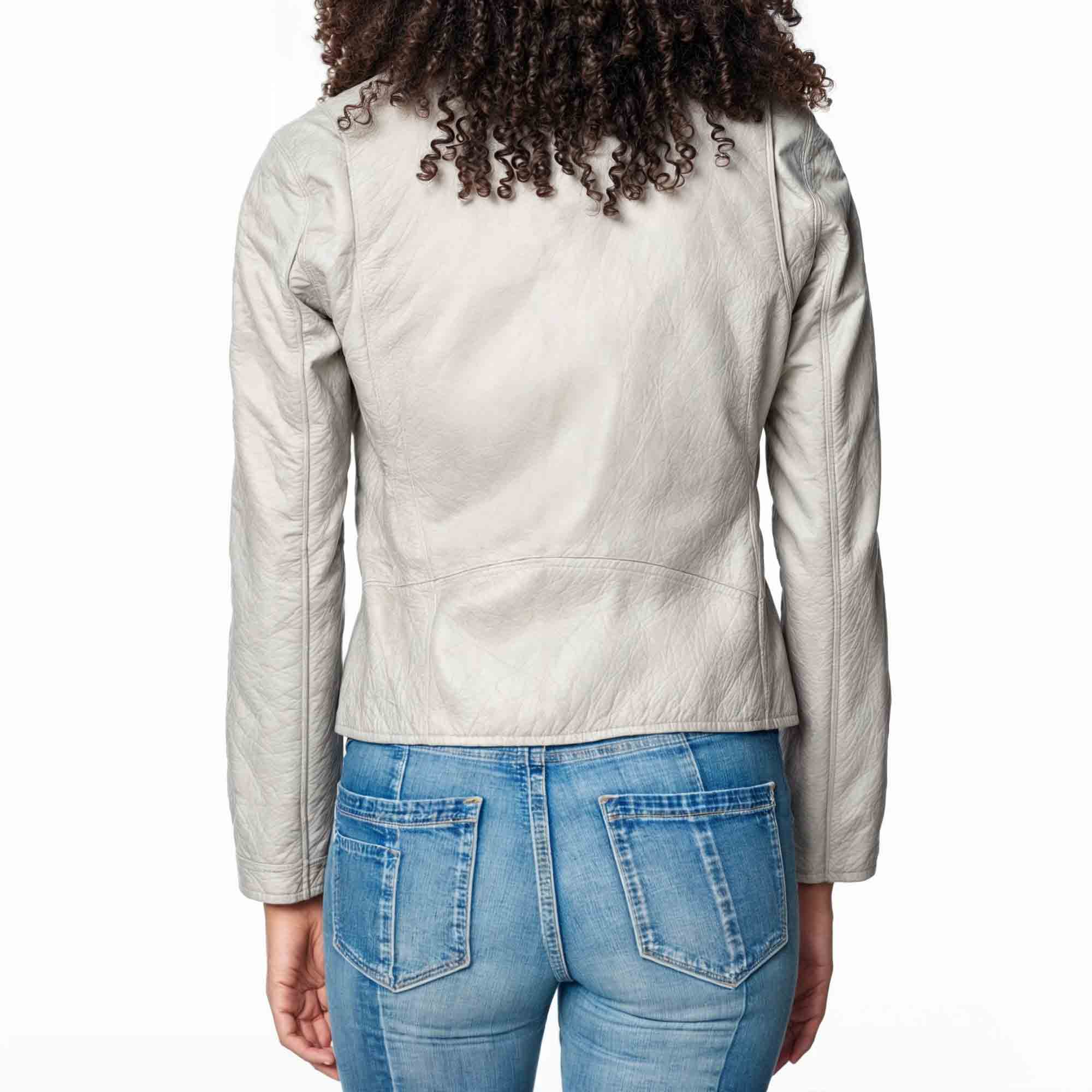 Women White Asymmetrical Motorcycle Leather Jacket - Arvion Leathers