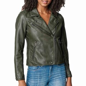 Women’s Asymmetrical Green Motorcycle Leather Jacket - Arvion Leathers