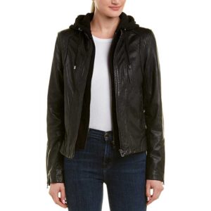 Black Leather Biker Jacket With Removable Hood Women’s - Arvion Leathers