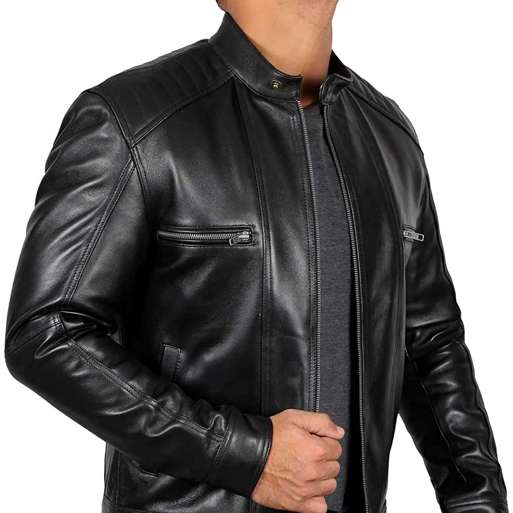 Arvion Luis Black Real Lambskin Leather Moto Biker Jacket Men’s - Image 4