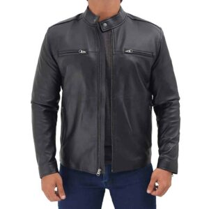 Arvion Clinton Black Real Lambskin Leather Moto Biker Jacket Men’s