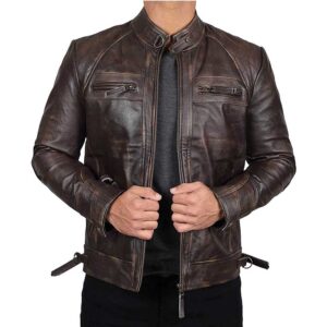 Arvion Dark Brown Cafe Racer Leather Jacket Men