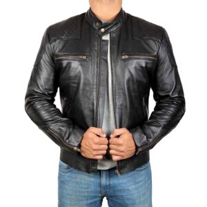 Arvion David Beckham Black Real Lambskin Leather Moto Biker Jacket Men’s