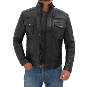 Arvion Moffit Black Leather Motorcycle Jacket Men