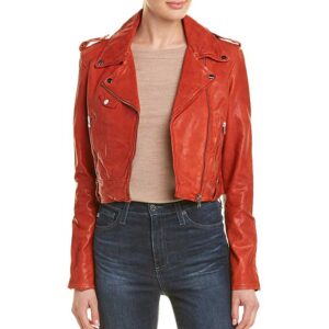 Red Crop Leather Biker Jacket Women’s - Arvion Leathers
