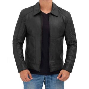 Arvion Thomas Black Real Lambskin Leather Moto Biker Jacket Men