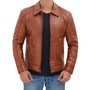Arvion Thomas Tan Real Lambskin Leather Moto Biker Jacket Men