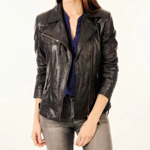 Women’s Asymmetric Leather Biker Jacket (with Adjustable Straps) - Arvion Leathers