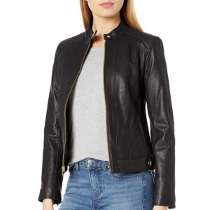 Women’s Short Black Leather Jacket - Arvion Leathers